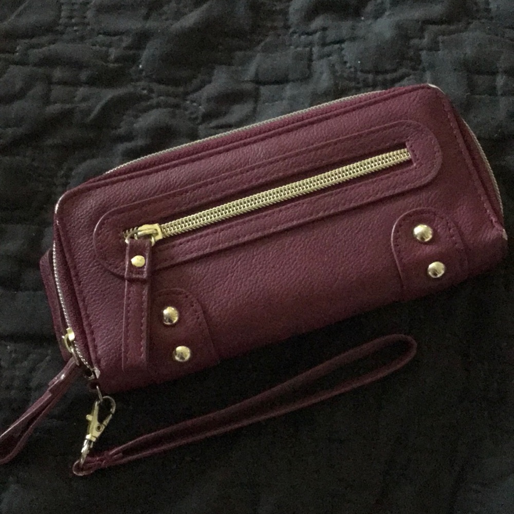 Maroon wristlet wallet